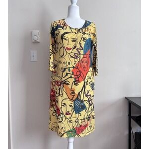 Inoah Wearable Art Dress Bright Colorful Yellow Womens Small Stretchy Abstract